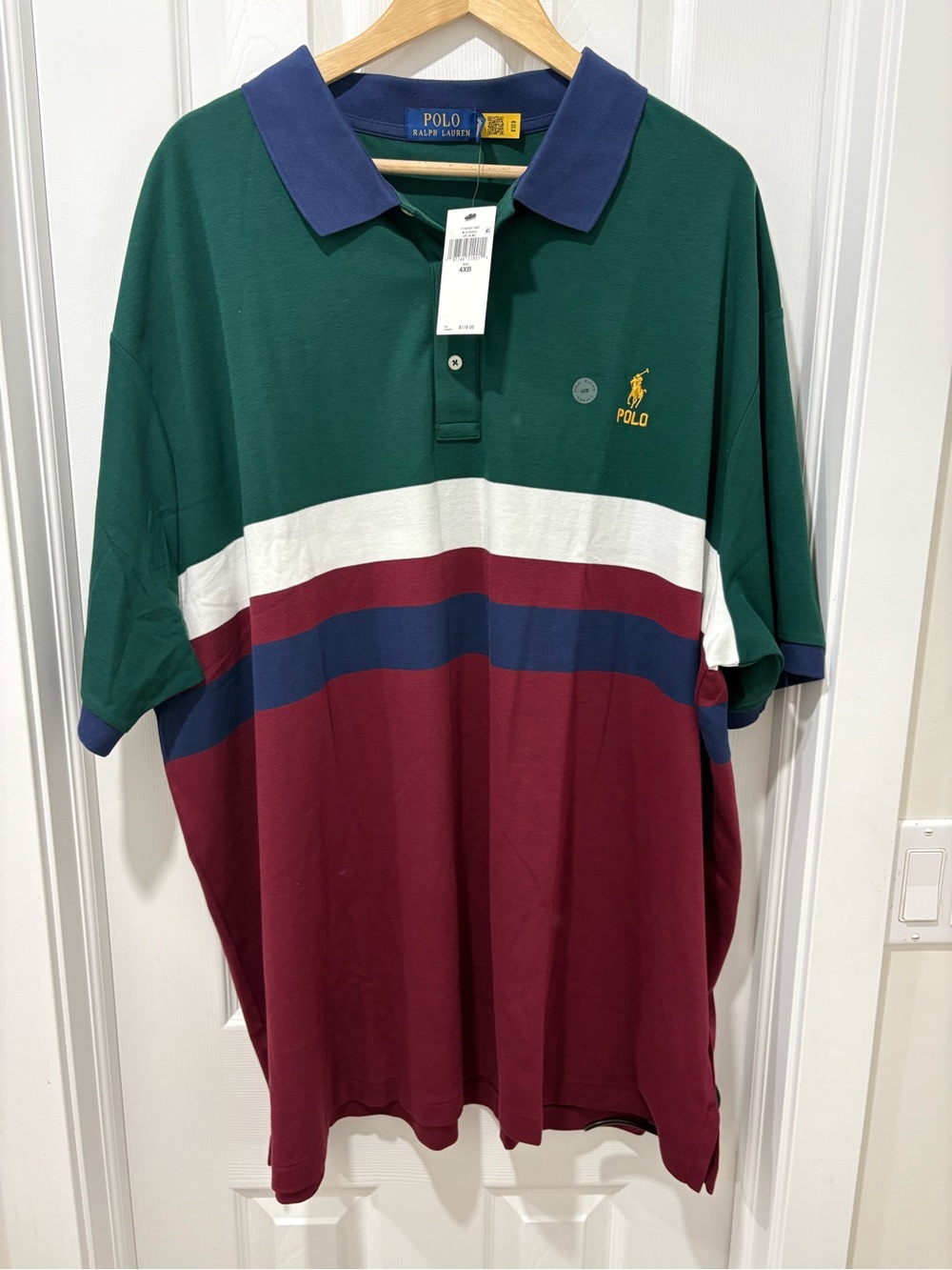Polo by Ralph Lauren Men’s Green & Burgundy Colorblock Polo Shirt 4XB